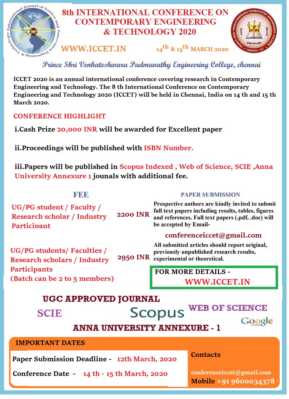 8th International Conference on Contemporary Engineering and Technology ICCET 2020